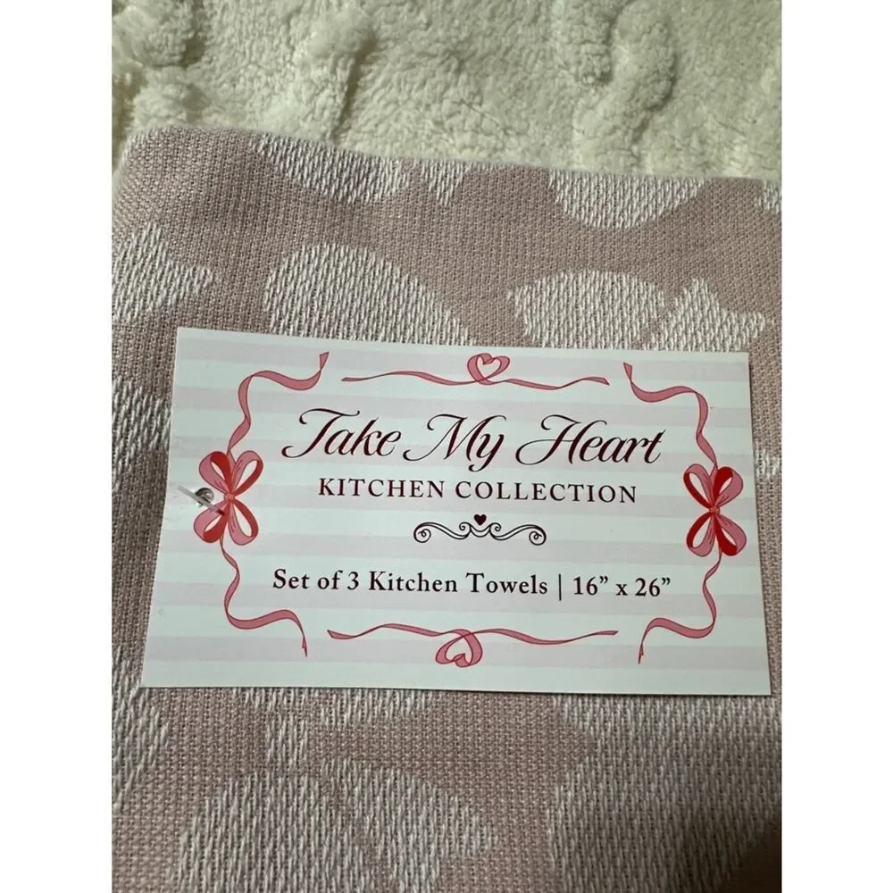 Valentine’s Day Pink White Hearts Bows Cotton Tea Kitchen Towels 2 pack